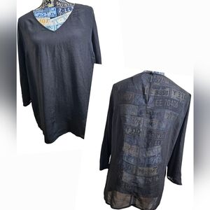 Armani Exchange 7/8 Sleeve See Thru Back V Neck Blouse Large